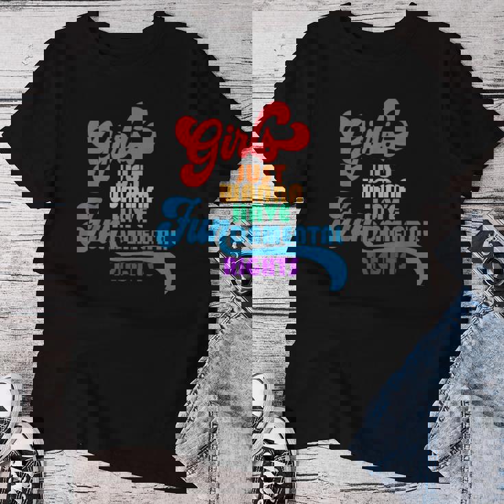 Girls Just Wanna Have Fundamental Rights カラフル レインボー レディースTシャツ 面白い贈り物