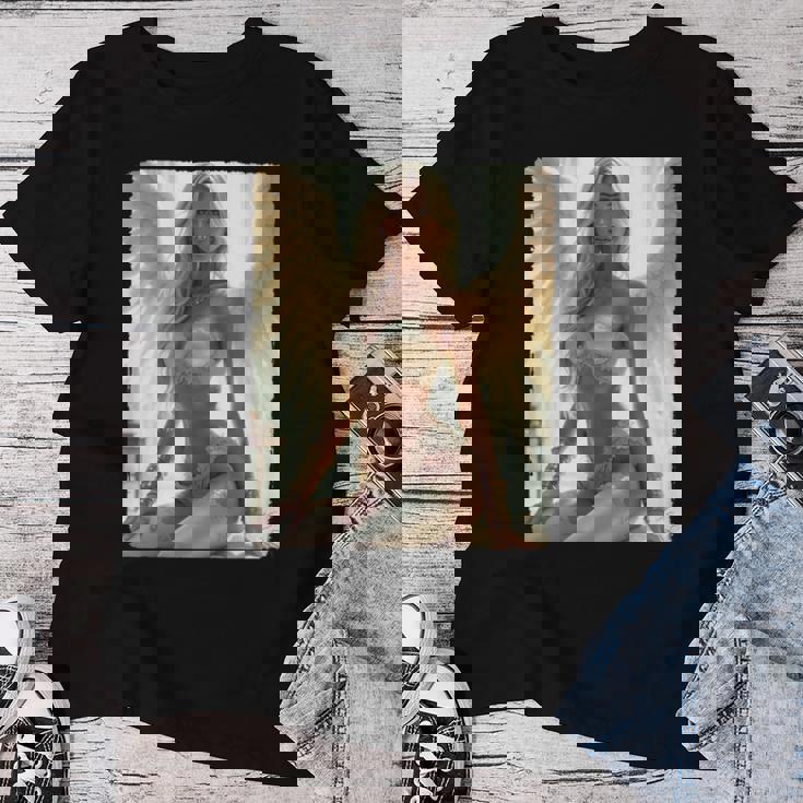 Hot Girl On 男性用 セクシーな天使の座り グランジ 長袖tシャツ レディースTシャツ 面白い贈り物