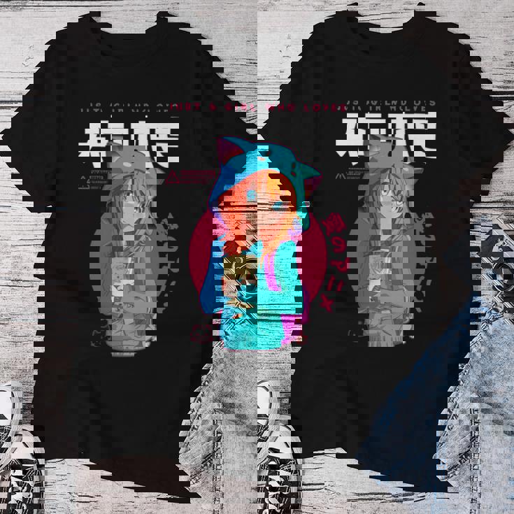 Just A Girl Loves アニメ ラーメン スケッチ オタク少女アニメ 長袖tシャツ レディースTシャツ 面白い贈り物