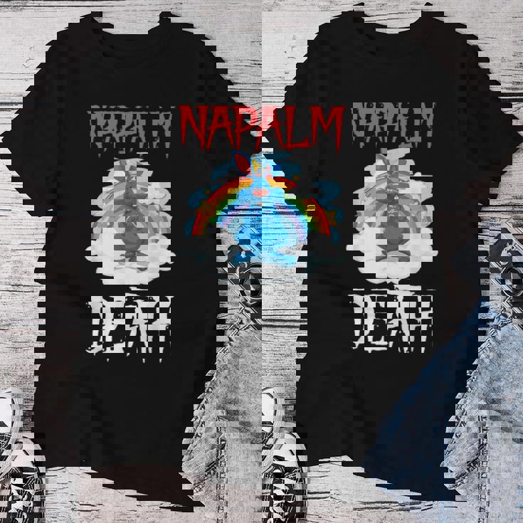 Napalm Death Rainbow Bunny ピンク ナパーム デスラビット レディースTシャツ 面白い贈り物