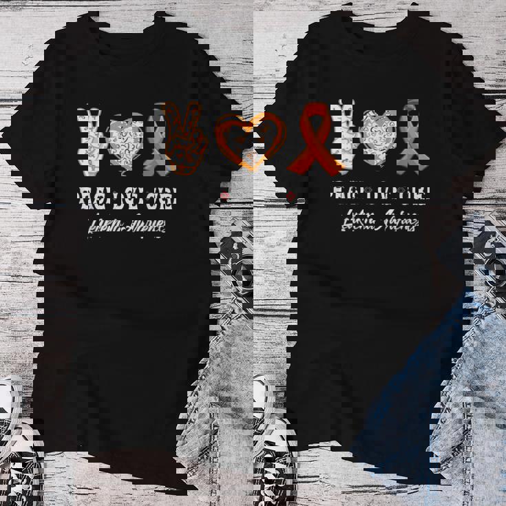 Peace Love Cure 白血病 意識啓発 男性 女性 子供 白血病 レディースTシャツ 面白い贈り物