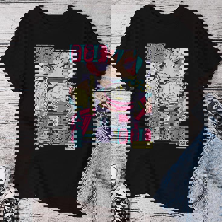 Vaporwave レトロ 90年代 日本アニメ 女の子とラーメン 美学 レディースTシャツ 面白い贈り物