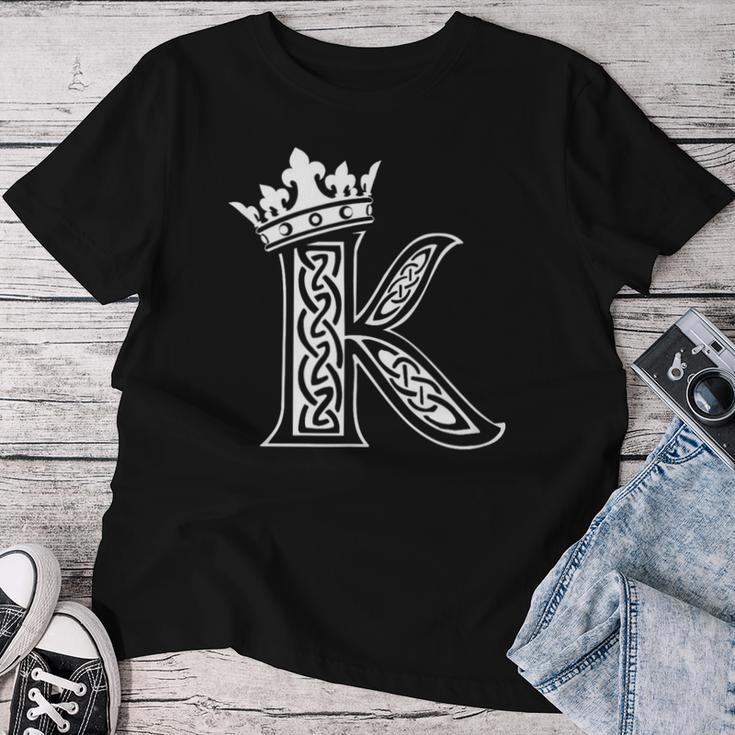 アルファベットtシャツ イニシャル文字 K & King Queen 王冠 レディースTシャツ 面白い贈り物