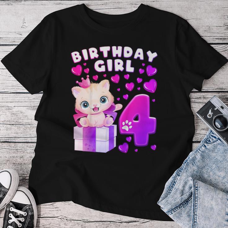 キッズ 4歳の誕生日、4歳の女の子、子猫、番号4 レディースTシャツ 面白い贈り物