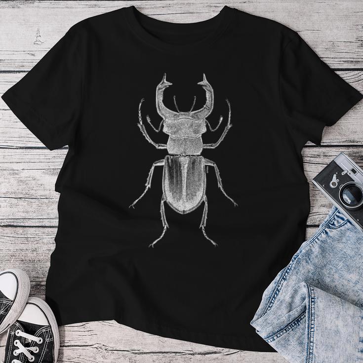 クワガタ愛好家と昆虫学者のためのヴィンテージ昆虫アート クールなクワガタ Cooltag Beetle レディースTシャツ 面白い贈り物