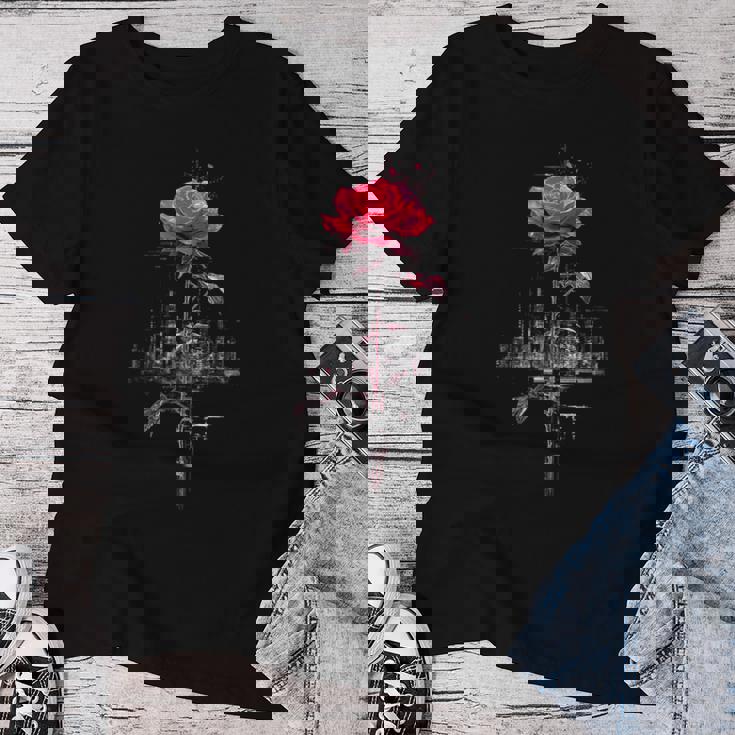 バラ 花 イラスト グラフィック 抽象 ピクセルアート バラ レディースTシャツ 面白い贈り物