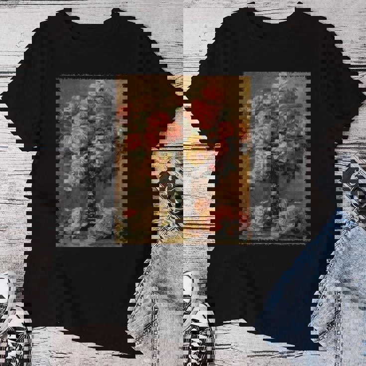 ピエール・オーギュスト・ルノワール作「花瓶の中のバラ」 ガーデンフラワー レディースTシャツ 面白い贈り物