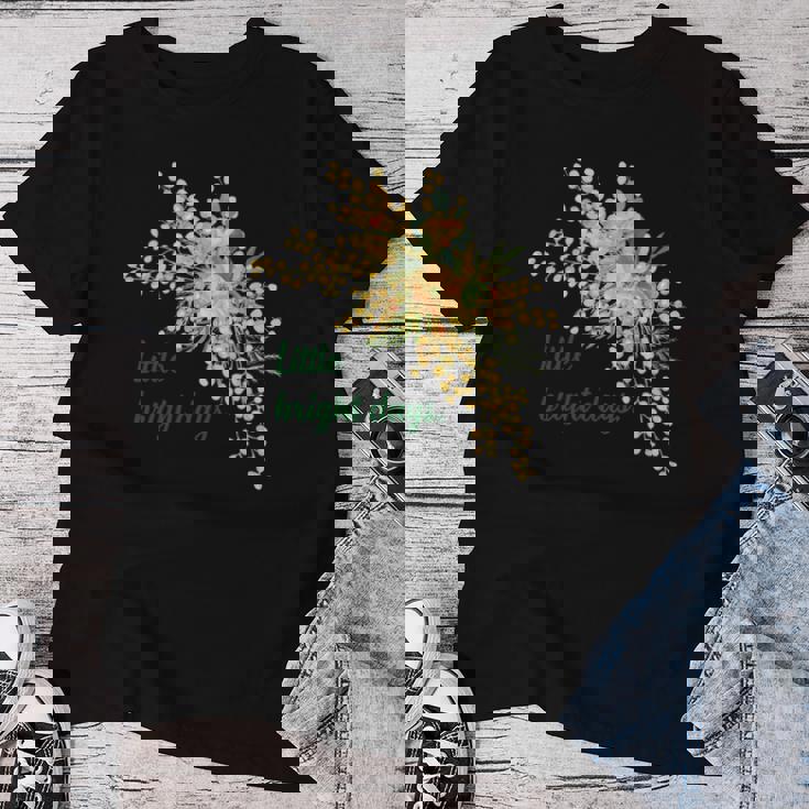 ミモザ 花柄 Little Bright Days ナチュラル 春カラー フラワーデザイン 長袖tシャツ レディースTシャツ 面白い贈り物