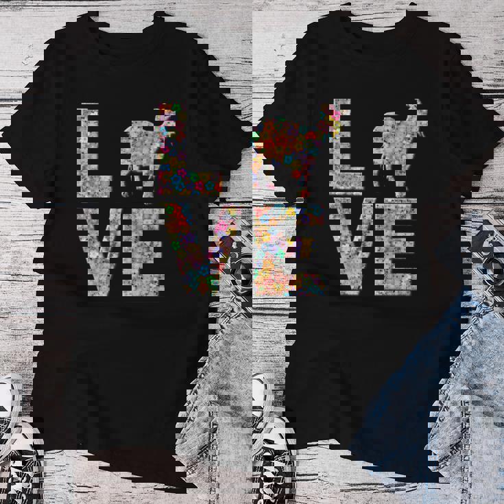 ヤギの動物愛の花 レディースTシャツ 面白い贈り物