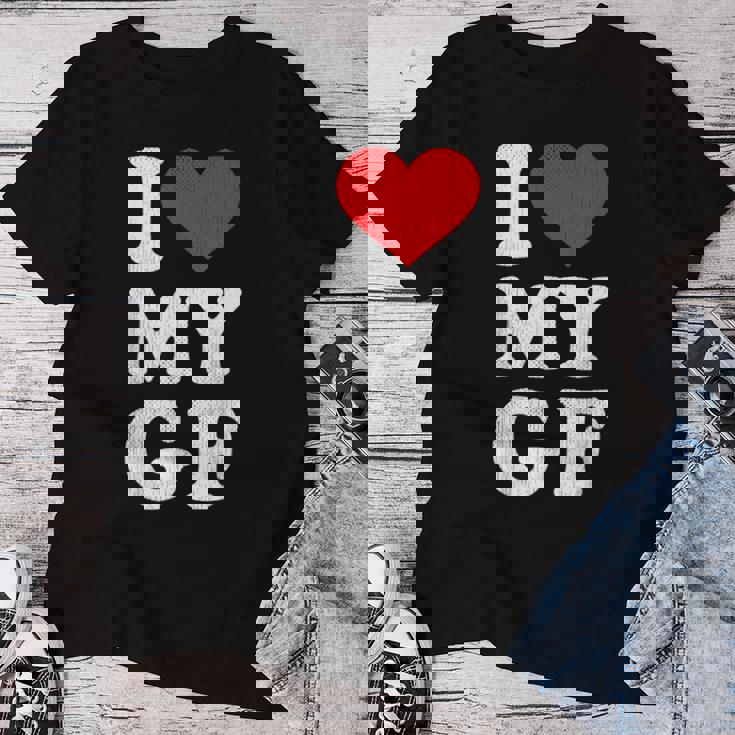 ユーズド加工 I Heart My Girlfriend アパレル I Love My Gf レディースTシャツ 面白い贈り物