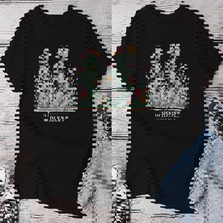 ワイルドフラワー ボヘミアン 砂漠の花 レディースTシャツ 面白い贈り物