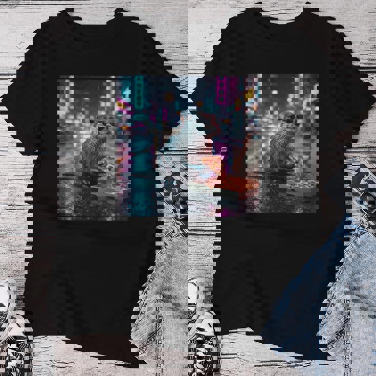 ヴィンテージ カワウソ キッズ Her Mom Dad ピザ ミーム 幼児 レトロ 長袖tシャツ レディースTシャツ 面白い贈り物