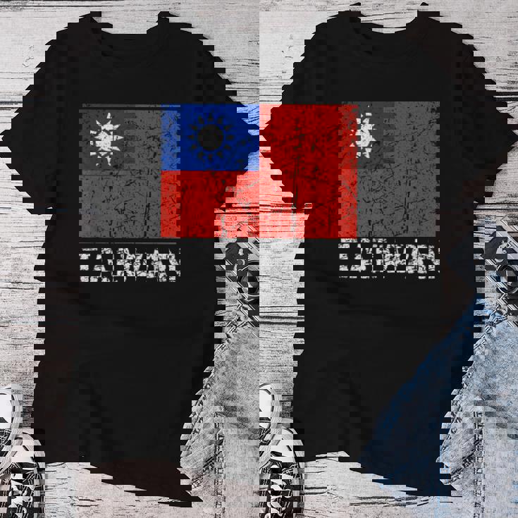 台湾国旗 アンティーク調 男性 女性 キッズ アジア 台湾 レディースTシャツ 面白い贈り物