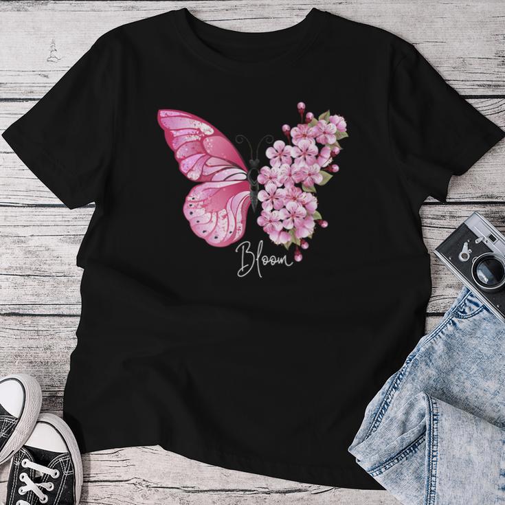 蝶と花、日本の桜と蝶 レディースTシャツ 面白い贈り物