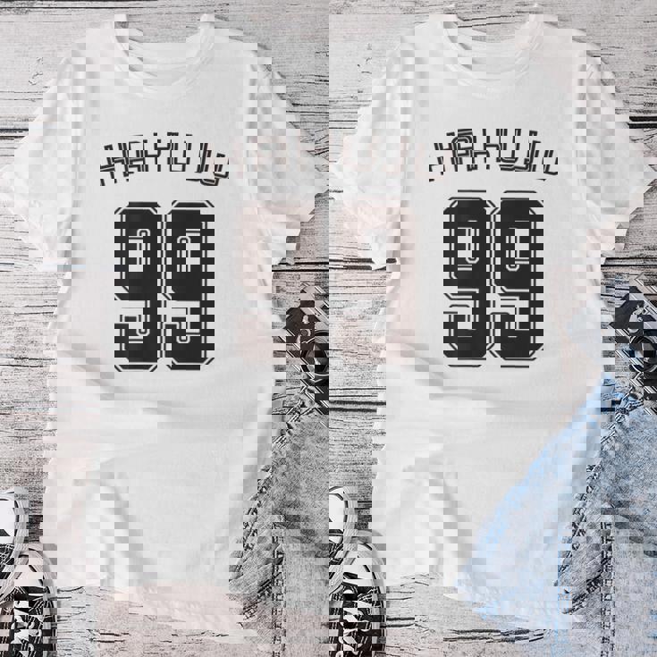 99 歳 白寿 祝い 99歳 99才 お祝い 男性 女性 白寿祝い 父 母 はくじゅ 背番号 バックプリント レディースTシャツ 面白い贈り物