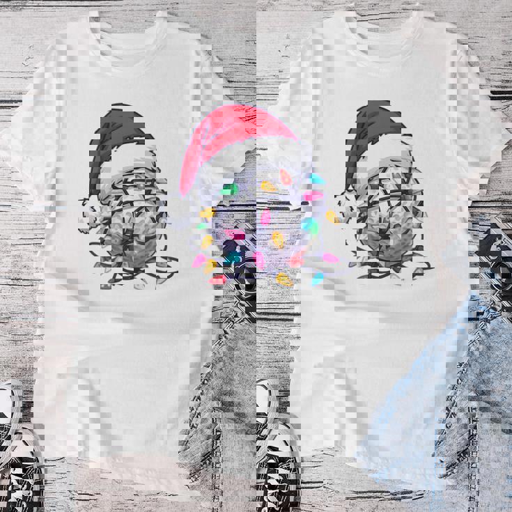 Golf Ball Santa Hat Christmas Golfing Xmas Lights Tri-Blend Women T-shirt Unique Gifts