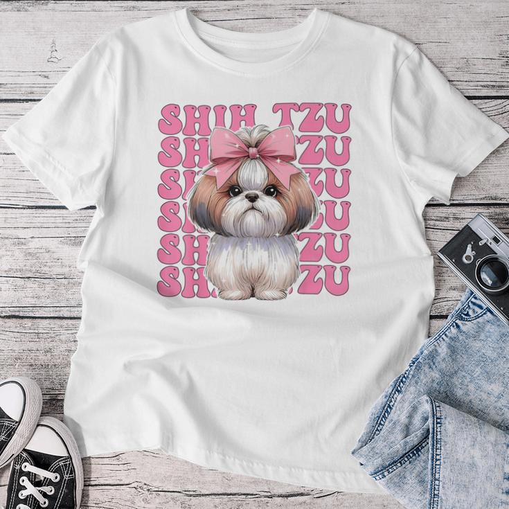 コケット 弓 シーズー 女の子 犬 ママ 母の日 ピンク レディースTシャツ 面白い贈り物