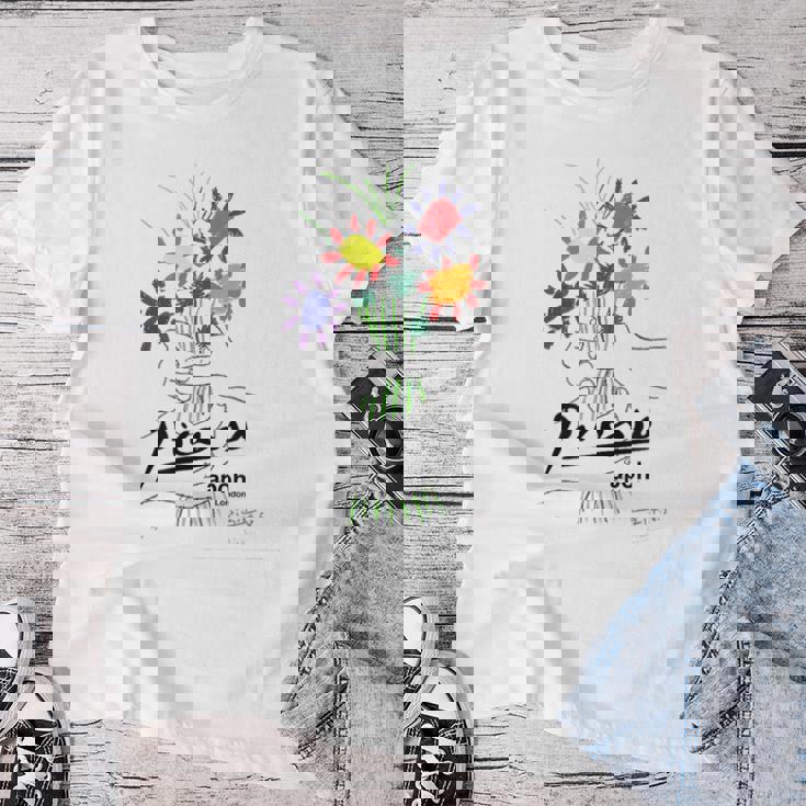 パブロ・ピカソ 平和の花 作品 描画 Papl2192 レディースTシャツ 面白い贈り物