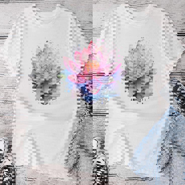 蓮の花 ユリパッド、自然、花、ビューティーアート レディースTシャツ 面白い贈り物