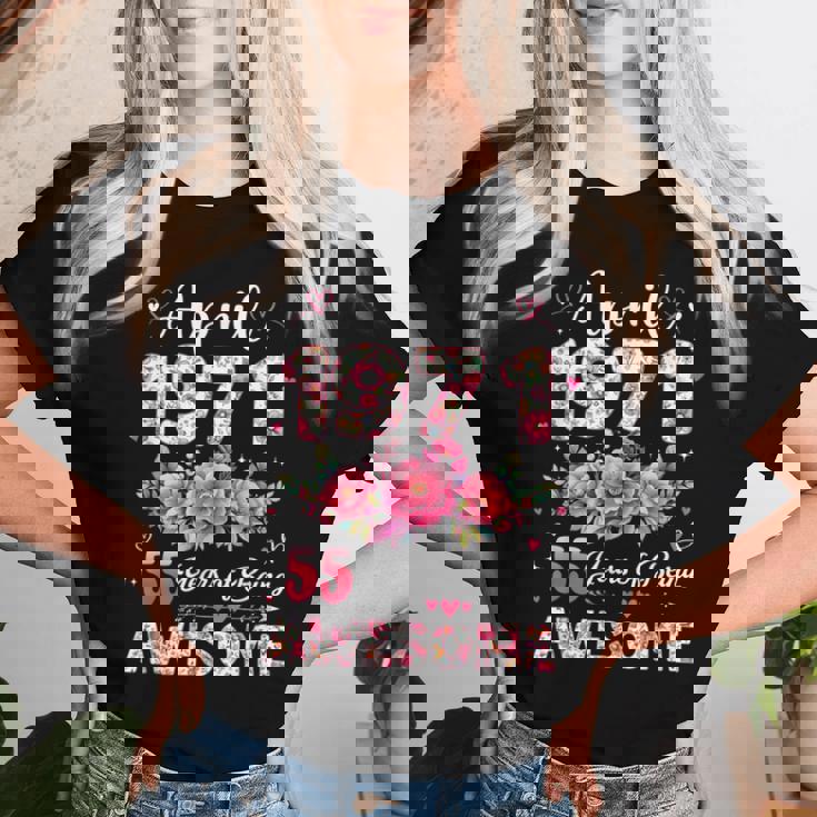 55歳 1971年4月 花柄 55歳 誕生日 男性 女性 レディースTシャツ 彼女への贈り物