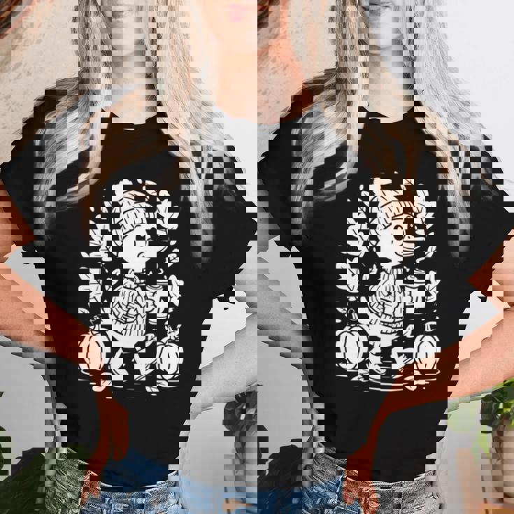 Cozyeason Duck かわいい 秋 パンプキン スパイス 秋 コーヒー 長袖tシャツ レディースTシャツ 彼女への贈り物