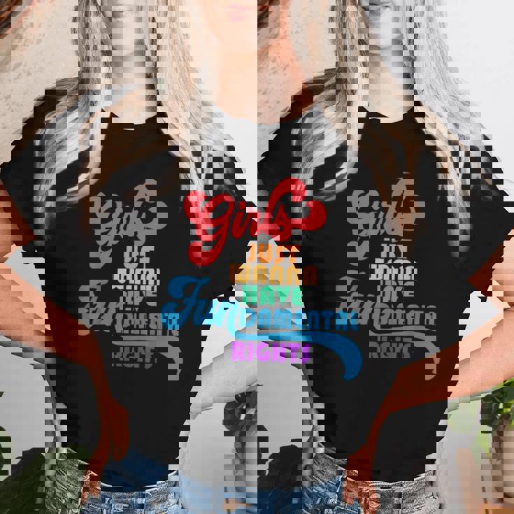 Girls Just Wanna Have Fundamental Rights カラフル レインボー レディースTシャツ 彼女への贈り物