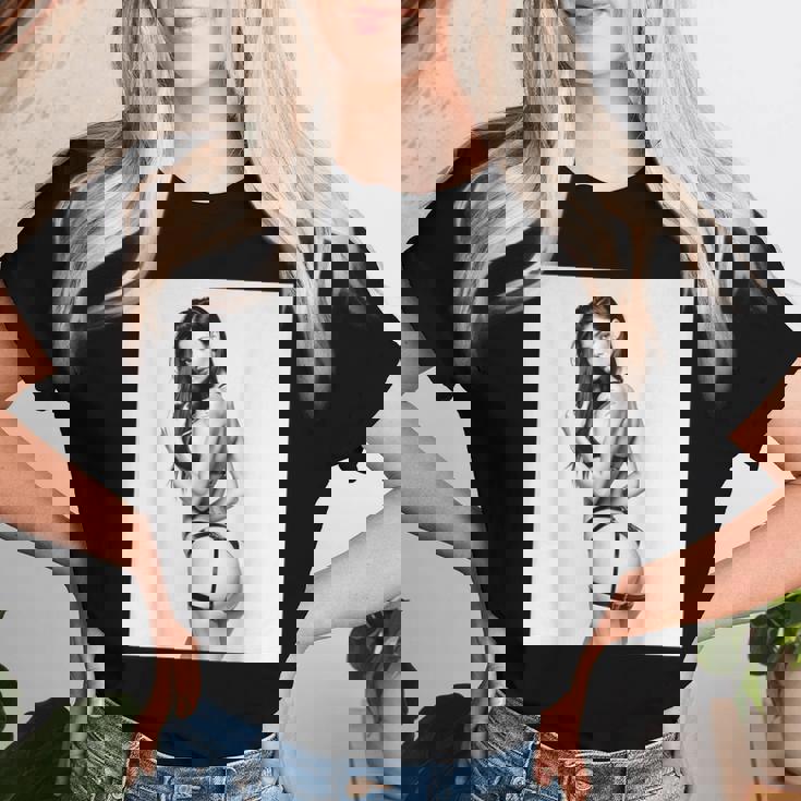 Hot Girl On 男性用 セクシー ブルネット ピンナップガール B&W レディースTシャツ 彼女への贈り物