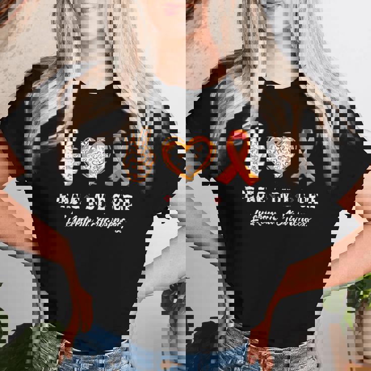 Peace Love Cure 白血病 意識啓発 男性 女性 子供 白血病 レディースTシャツ 彼女への贈り物
