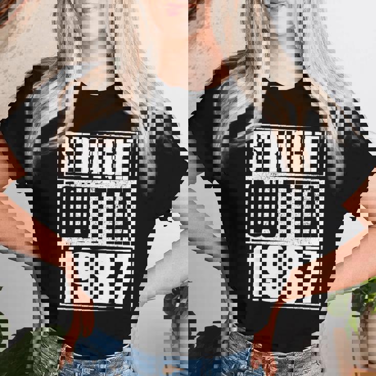 Straight Outta 1987 Womenintage 1987 Birth Of Birthday レディースTシャツ 彼女への贈り物