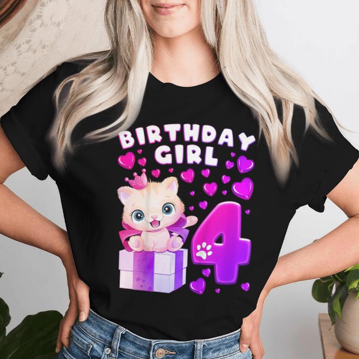 キッズ 4歳の誕生日、4歳の女の子、子猫、番号4 レディースTシャツ 彼女への贈り物