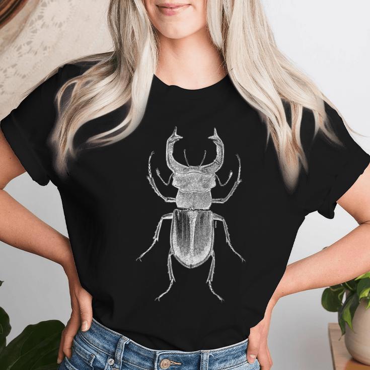 クワガタ愛好家と昆虫学者のためのヴィンテージ昆虫アート クールなクワガタ Cooltag Beetle レディースTシャツ 彼女への贈り物