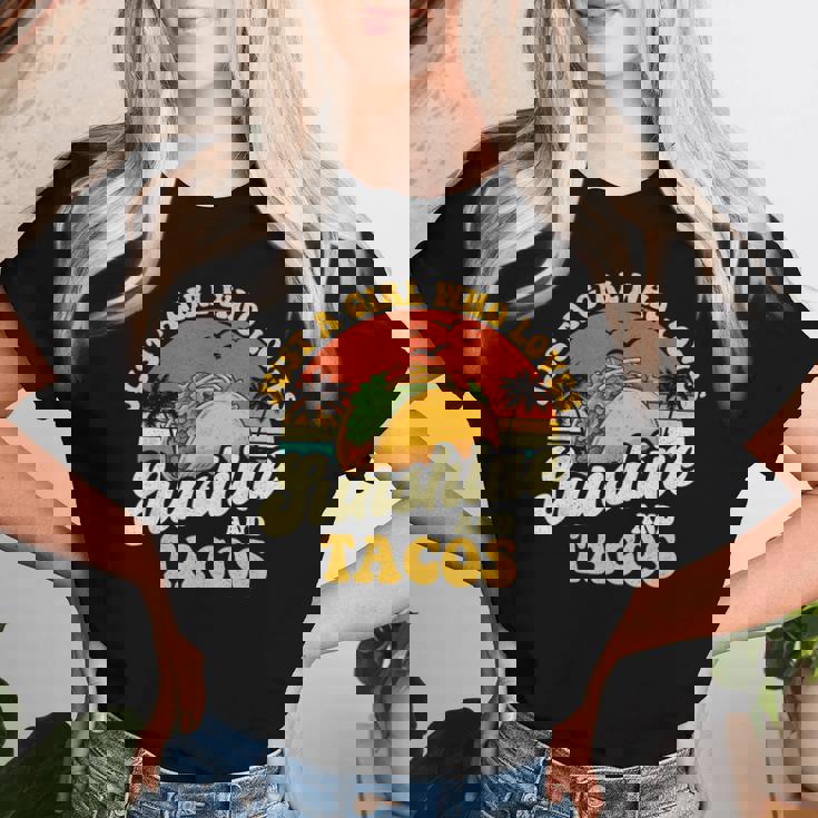 サンシャインとタコスが大好きな女の子-タコス好きメキシコ レディースTシャツ 彼女への贈り物