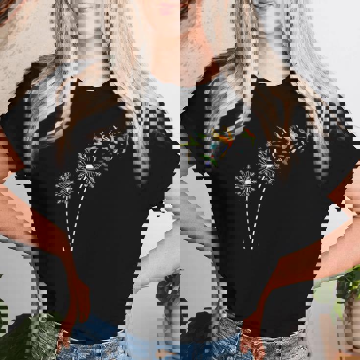 タンポポの花 インコ 鳥好き レディースTシャツ 彼女への贈り物