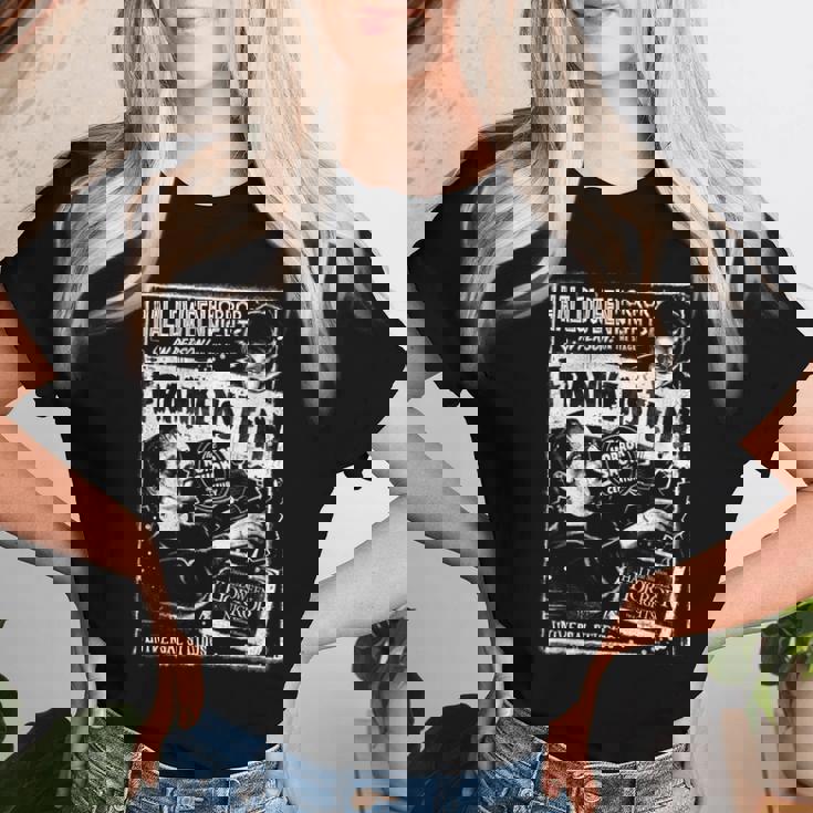 ハロウィンホラーナイト フランケンシュタイン&フランケンシュタインの花嫁 レディースTシャツ 彼女への贈り物