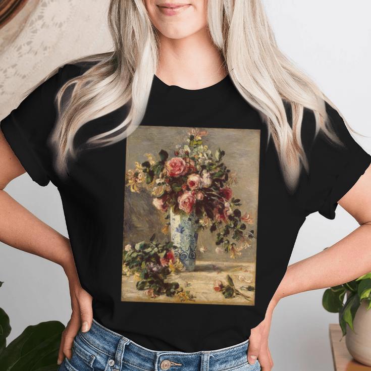 ピエール・オーギュスト ルノワールのバラとジャスミン デルフト花瓶 長袖tシャツ レディースTシャツ 彼女への贈り物