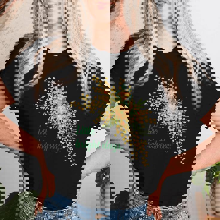 ミモザ 花柄 Little Bright Days ナチュラル 春カラー フラワーデザイン 長袖tシャツ レディースTシャツ 彼女への贈り物