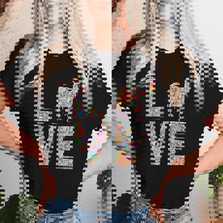 ヤギの動物愛の花 レディースTシャツ 彼女への贈り物