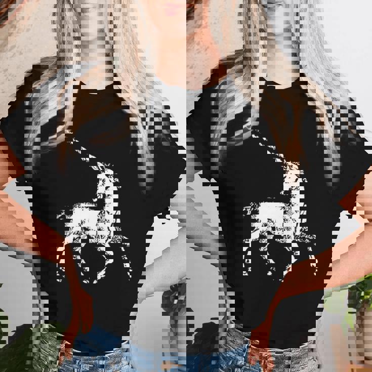 ユニコーン 神話上の生き物 おとぎ話 ファンタジー ヴィンテージ 古い Unicorn Fairy Tale Horse 長袖tシャツ レディースTシャツ 彼女への贈り物