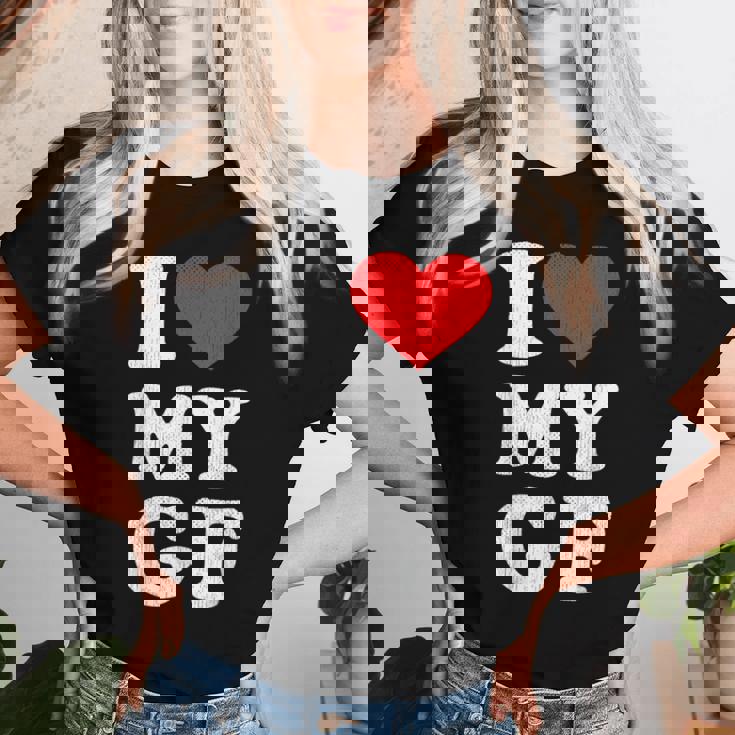 ユーズド加工 I Heart My Girlfriend アパレル I Love My Gf レディースTシャツ 彼女への贈り物