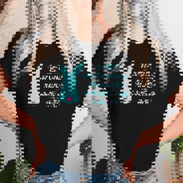 リサイズ ただうさぎを見てるだけで、幸せな気持ちになる Bunny Bunnies Rabit Happy うさぎ レディースTシャツ 彼女への贈り物