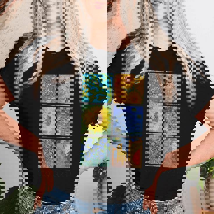 ヴァン・ゴッホコラージュ 星月夜 ひまわり アーモンドの花 レディースTシャツ 彼女への贈り物