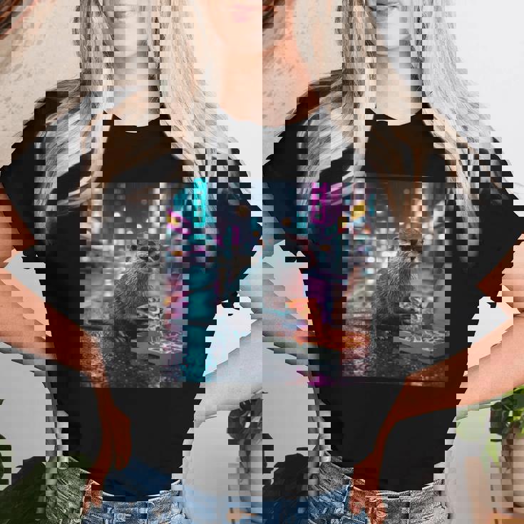 ヴィンテージ カワウソ キッズ Her Mom Dad ピザ ミーム 幼児 レトロ 長袖tシャツ レディースTシャツ 彼女への贈り物