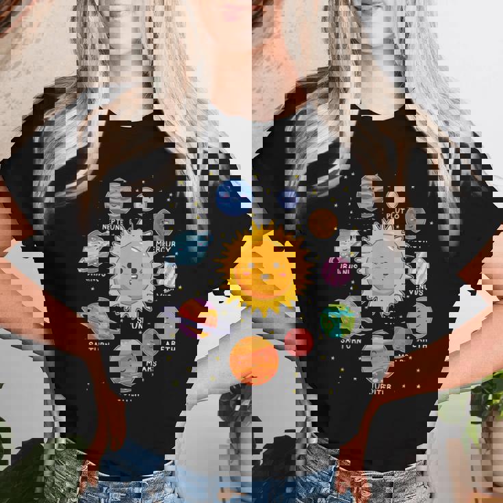 太陽系 惑星 宇宙 惑星 男の子 女の子 幼児 レディースTシャツ 彼女への贈り物