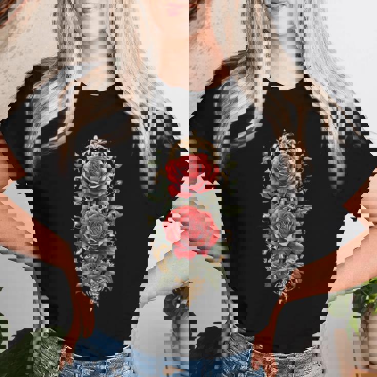 赤いバラ 花 ボタニスト 庭の花 赤いバラ 長袖tシャツ レディースTシャツ 彼女への贈り物