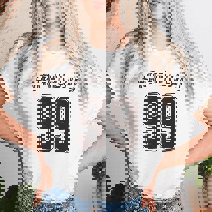 99 歳 白寿 祝い 99歳 99才 お祝い 男性 女性 白寿祝い 父 母 はくじゅ 背番号 バックプリント レディースTシャツ 彼女への贈り物