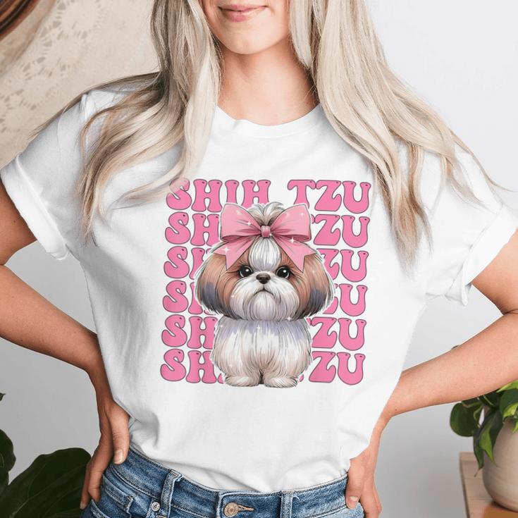 コケット 弓 シーズー 女の子 犬 ママ 母の日 ピンク レディースTシャツ 彼女への贈り物
