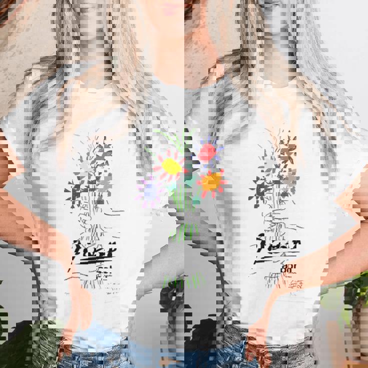 パブロ・ピカソ 平和の花 作品 描画 Papl2192 レディースTシャツ 彼女への贈り物
