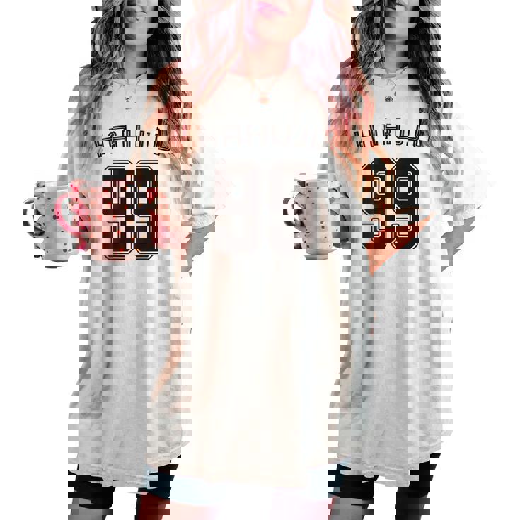 99 歳 白寿 祝い 99歳 99才 お祝い 男性 女性 白寿祝い 父 母 はくじゅ 背番号 バックプリント レディースオーバーサイズコンフォートTシャツ