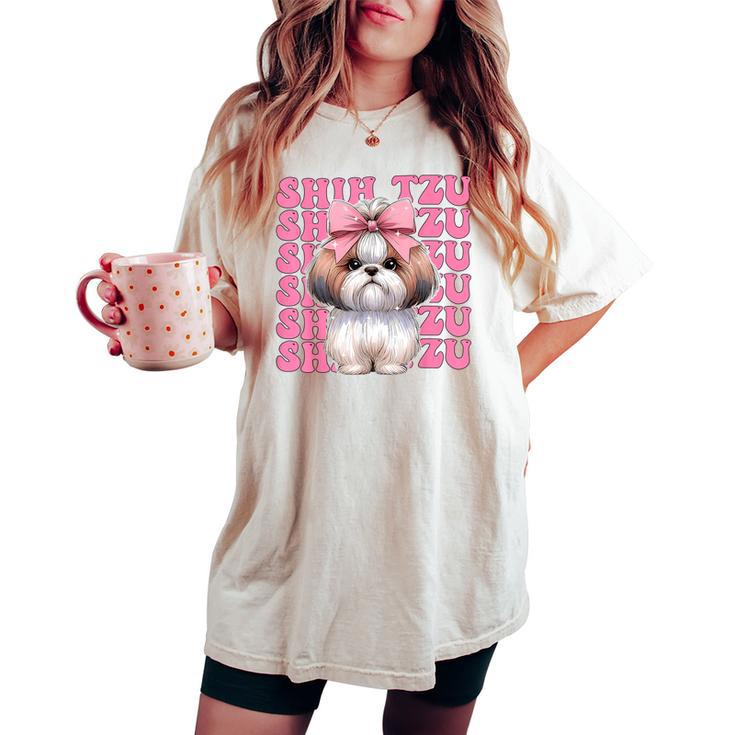 コケット 弓 シーズー 女の子 犬 ママ 母の日 ピンク レディースオーバーサイズコンフォートTシャツ
