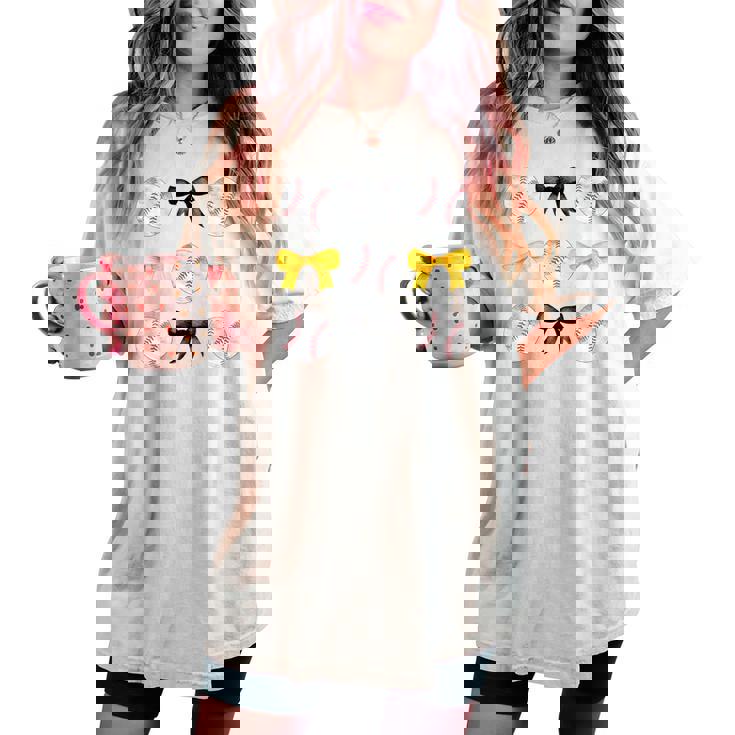 Baseballs Black & Yellow Bows Ball Mom School Pride Women's Oversized Comfort T-shirt